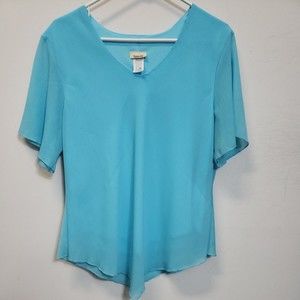 Essential Vintage Women’s Aqua Top Sz 3x tag measure Lg polyester crepe
